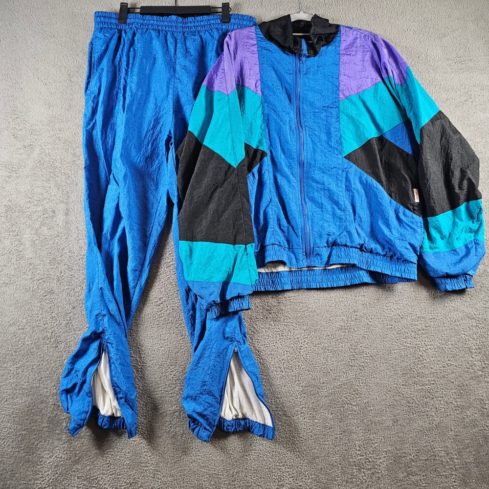 Vintage Esprit by Campus Colorblock‎ Nylon Tracksuit Blue Purple Large 90s Rare